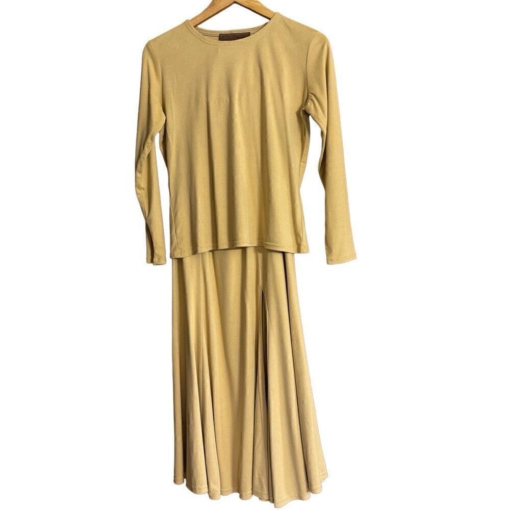 Double D Ranch skirt set soft light suede long sleeve side Slit neutral XS